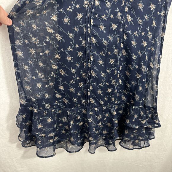 Abercrombie & Fitch Blue Floral Ruffle Hem Vneck Sleeveless Mini Dress Sz L Boho - Picture 5 of 8